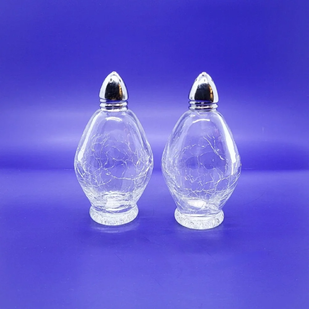 Vintage Irice Japan Crackle Glass Salt and Pepper Shakers Clear Mid Century‎ Set
